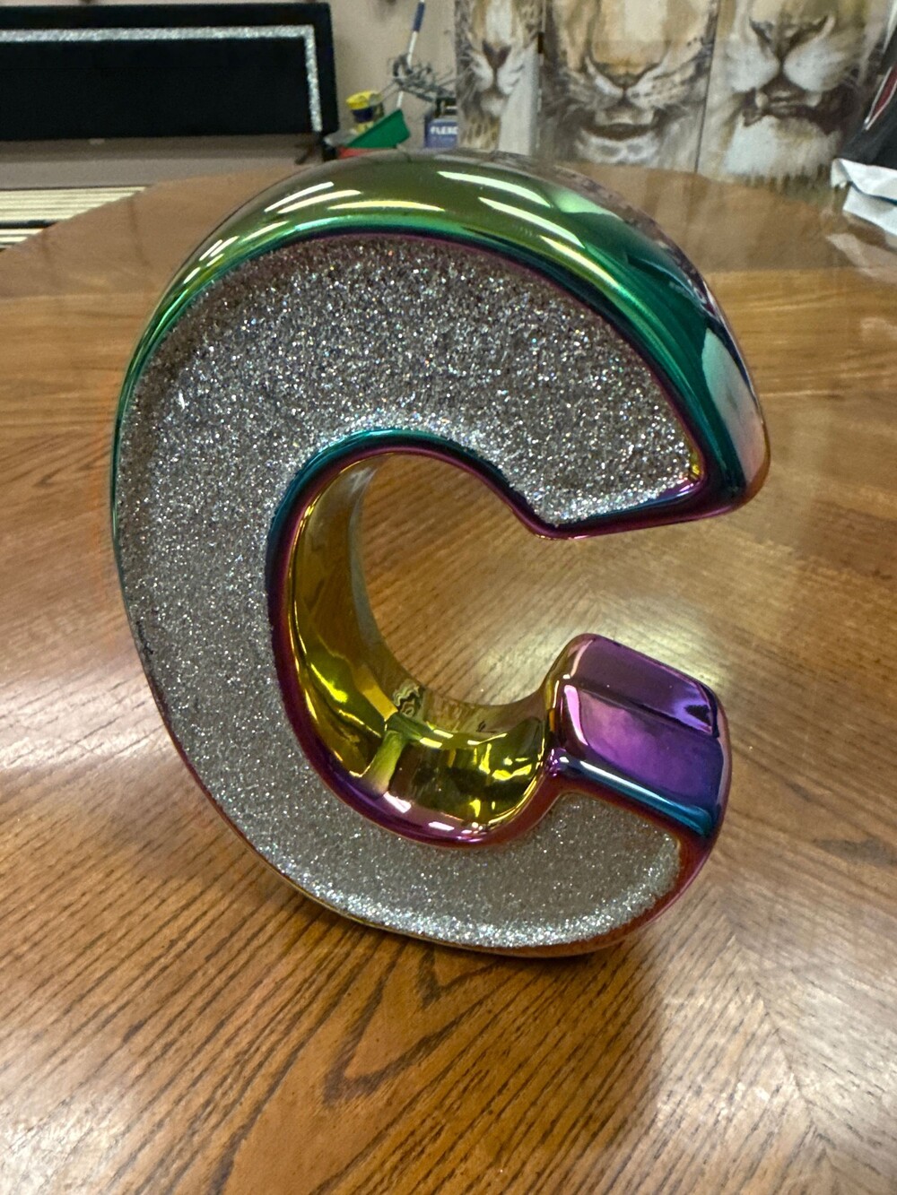 Decorative Letter G Glitter Accent with Iridescent Rainbow Finish